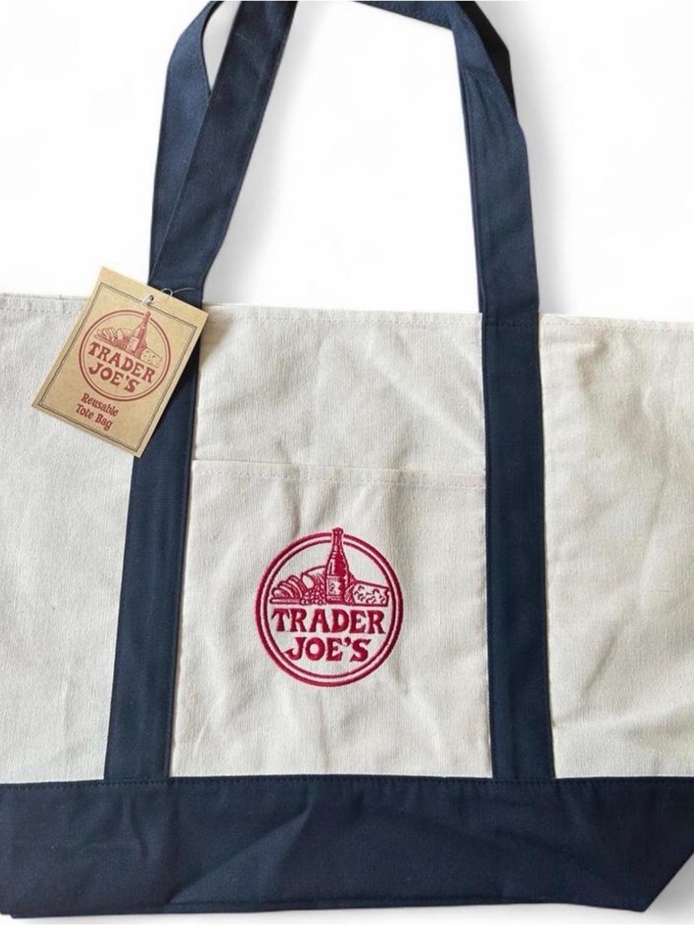Canvas Tote Bag in Natural and Navy